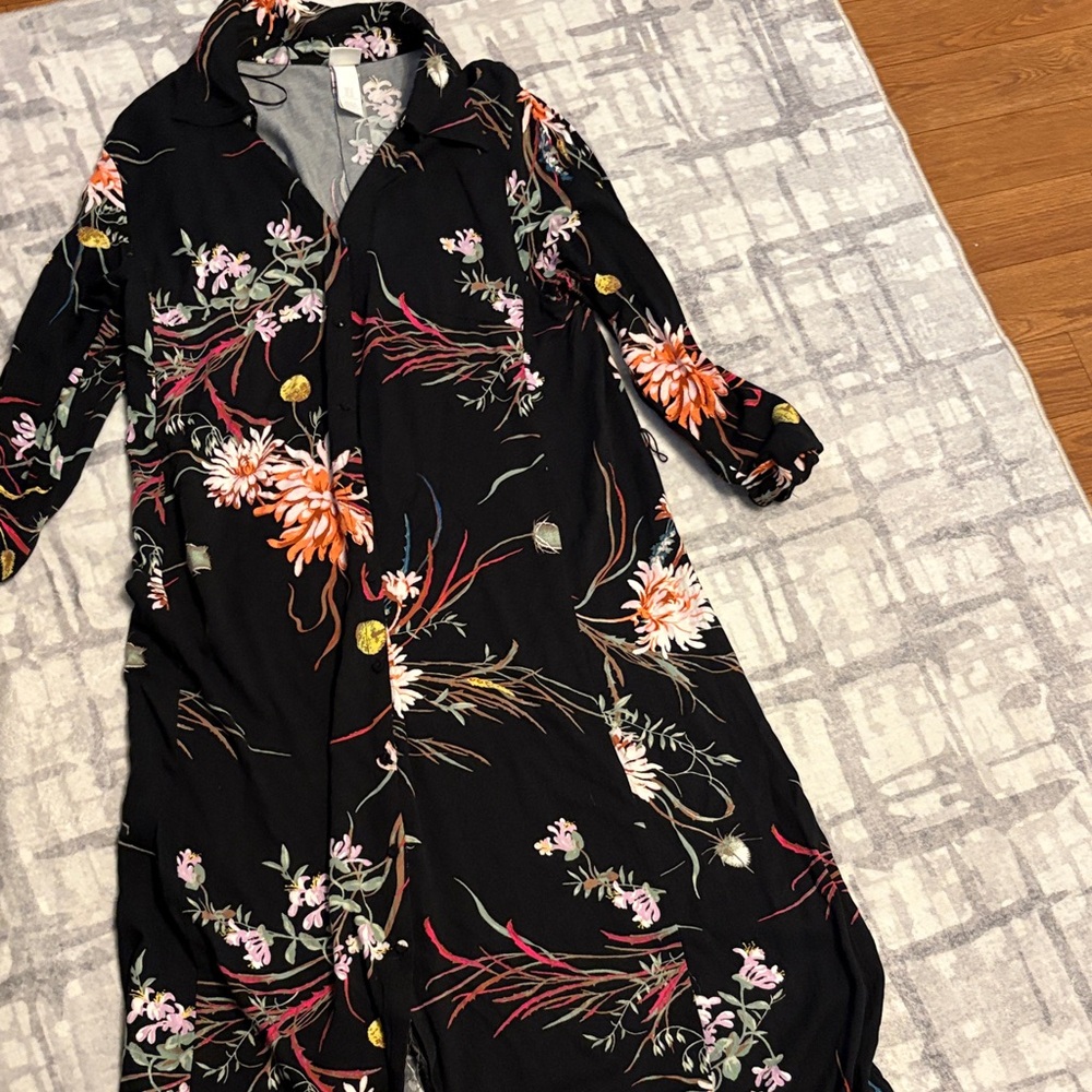 H&M Black Floral Long Sleeve Dress